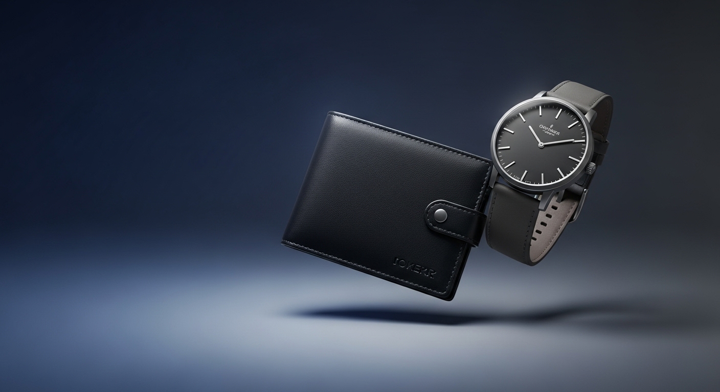 Stylish men’s accessories including wallet and watch